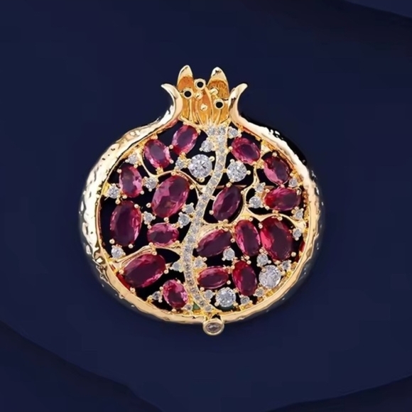 Gold-Tone Pomegranate Brooch with Ruby Red Stones - Picture 2 of 3